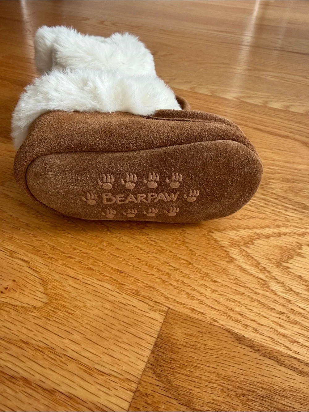 BearPaw Kids Brown Slippers with Cream Faux-Fur Cuffs
